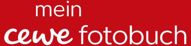 Logo des CEWE Fotobuchs mit rotem Hintergrund